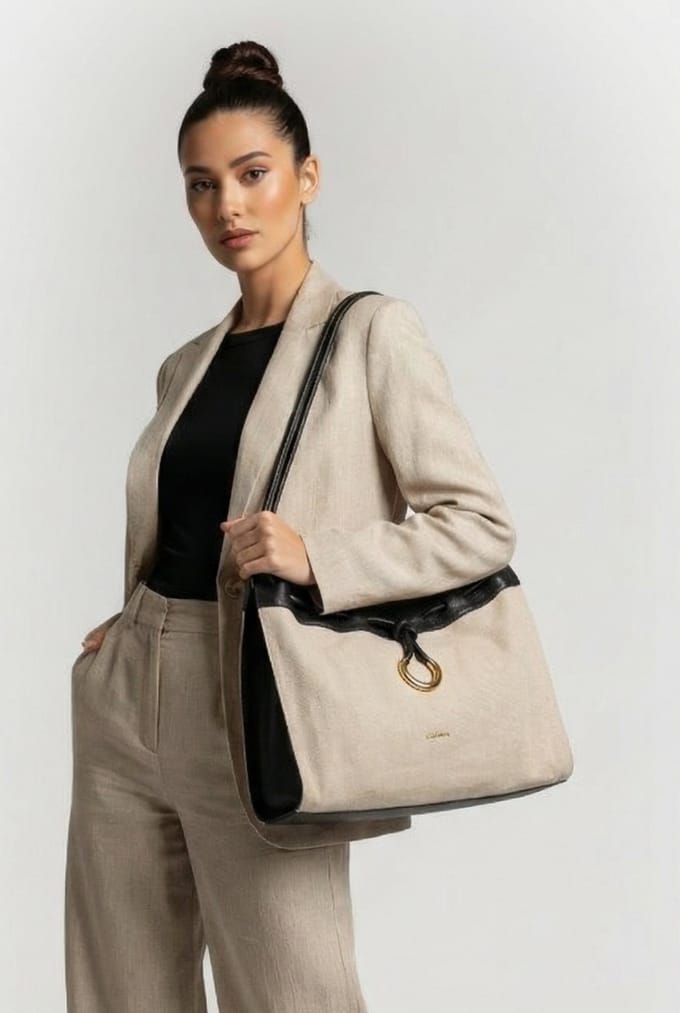 Coccinelle Leather Large Shoulder Bag In Beige And Black Taglia: OS | Borse a mano Outlet | Donna | Marrone
