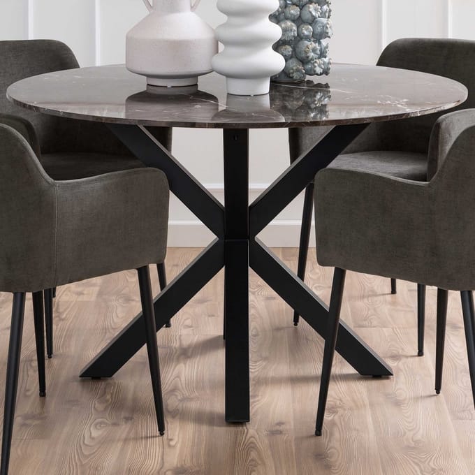 Giga Living Eettafel Harrie - Rond Bruin Marmer - Ø120x75,5cm
