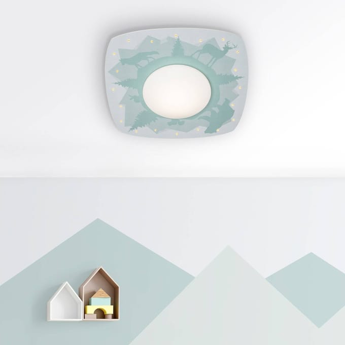 Elobra Scandi forest LED plafondlamp, 58 cm, groen, MDF hout