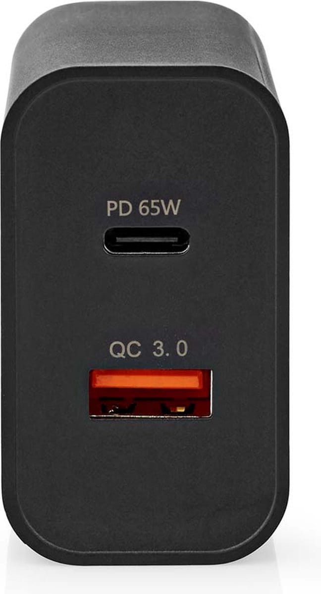 Nedis Oplader - 65 W - 2.0 / 2.25 / 3.25 A - Outputs: 2 - USB-A / USB-C - Automatische Voltage Selectie - Zwart