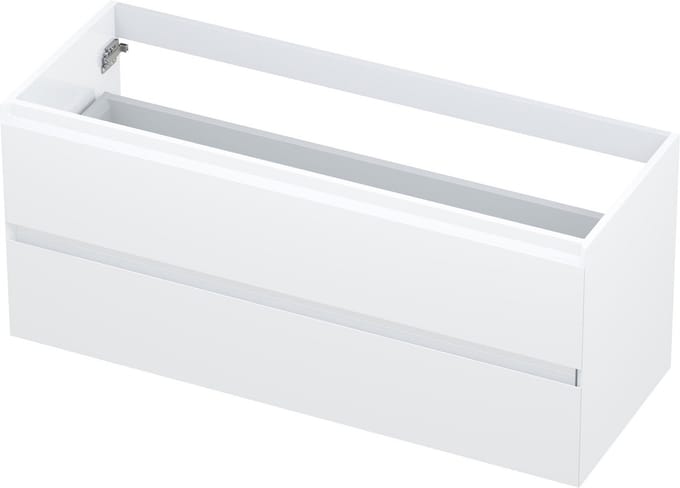 INK® wastafelonderkast 2 laden greeploos gelakt 120x45x52cm, hoogglans wit