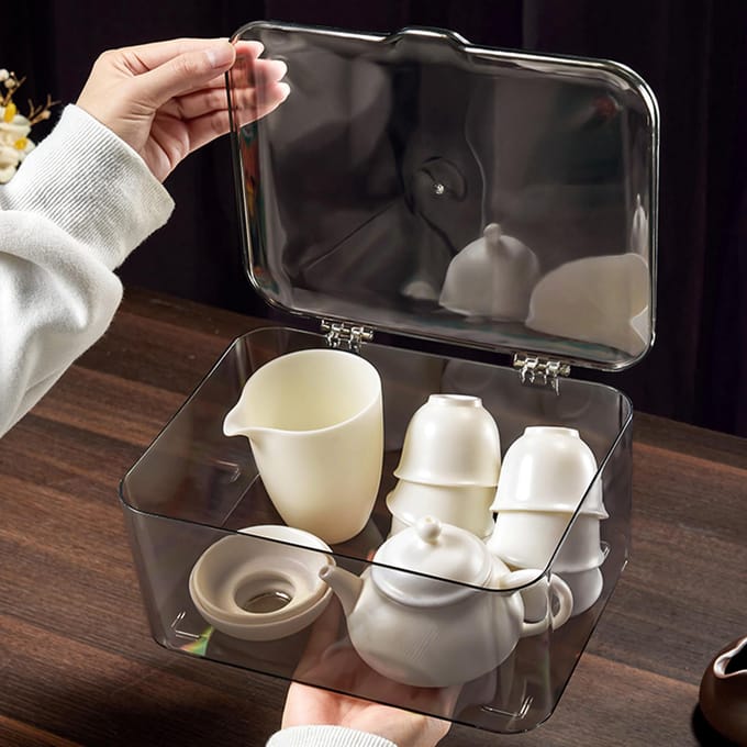 Theeset Opbergdoos Transparante Opbergcontainer Grote Capaciteit Multifunctioneel Stofdicht Theekop black