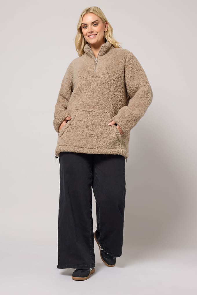 Yours Bruine Fleece Met Kwartrits Size 46