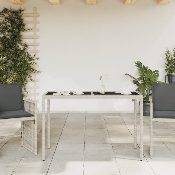 vidaXL - Tuintafel - met - glazen - blad - 115x54x74 - cm - poly - rattan - lichtgrijs