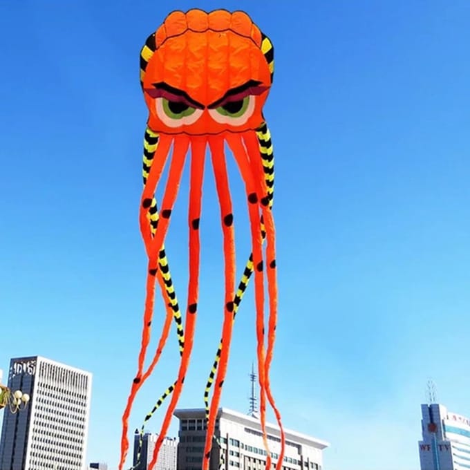 Octopus Vlieger - Windspeelgoed - Buitenactiviteiten - Gemakkelijk mee te nemen - 79 meter - Oranje