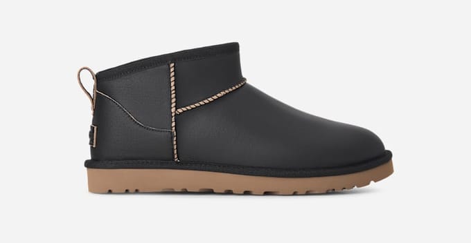 UGG® Classic Ultra Mini Contrast Boot in Black/Amphora, Size 9, Polyester/Leather/Wool