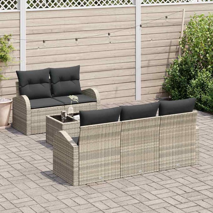 vidaXL - Tuinbank - Set - 6 - st - Lichtgrijs - poly - rattan