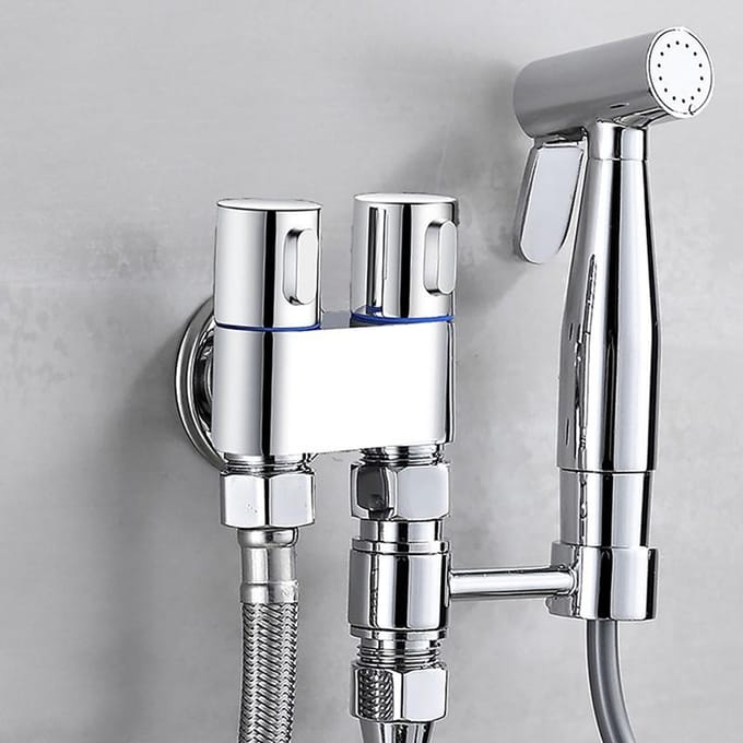 Robinet de bidet à main pour douche murale G1/2, robinet de bain, pulvérisateur à main, pommeau de douche, support de vanne d'angle, double sortie blanc