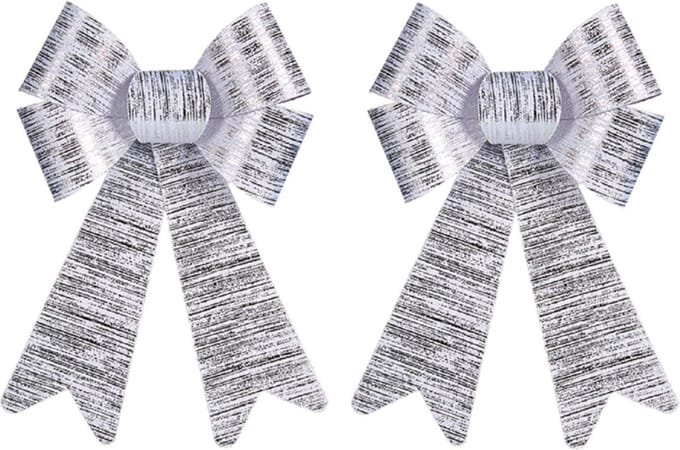 Krist kerstboomversiering strik - 2x stuks - zilver glimmend - 15 x 25 cm - kerststrikken