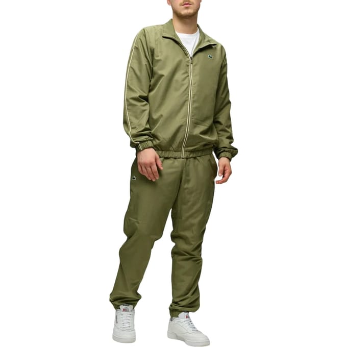Lacoste Trainingspak met trechterhals en logo voor heren (Kaki Groen)