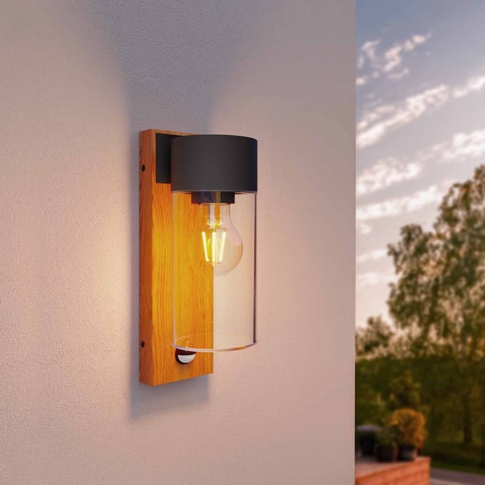Ledvion – Wandlamp Buiten met Sensor – Hout – E27 Fitting – IP44 – Aluminium