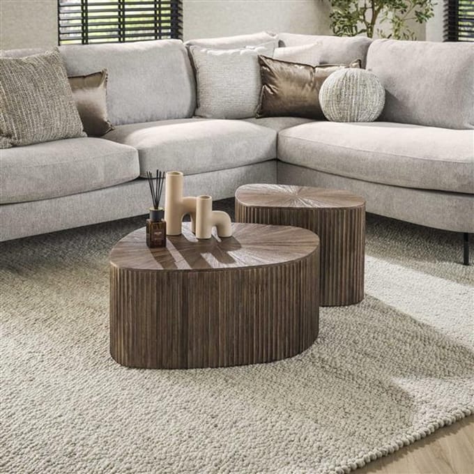 Hoyz Collection - Salontafel XL Driehoek Maya Teak - Teak Rust Brown - Set van 2