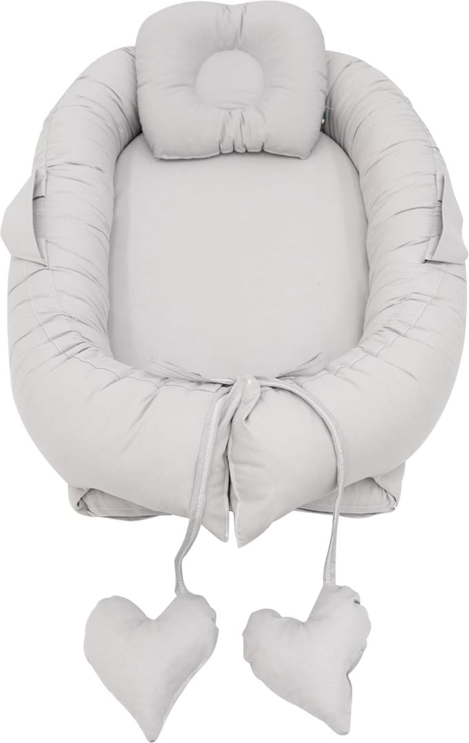 Mordesign - Babynestje - Grijs - Inclusief Steunkussen - 100% Katoen Babynest - Wasbaar op 30°C