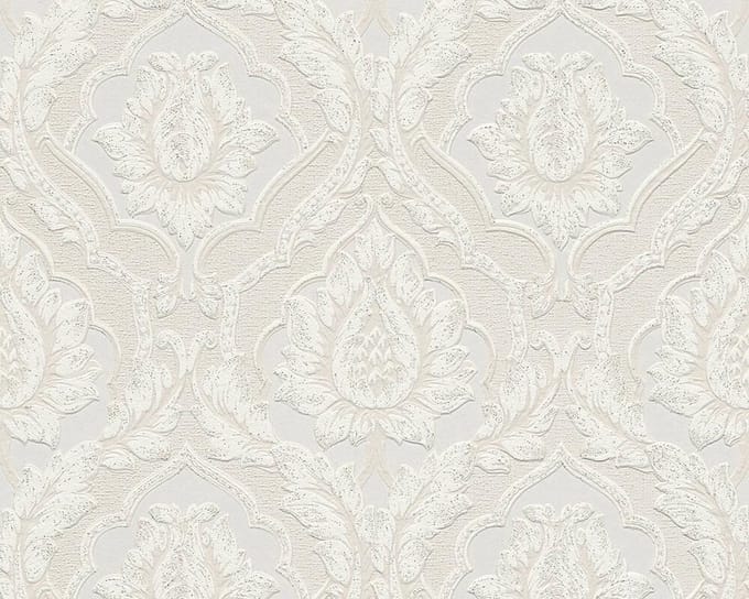 KLASSIEKE ORNAMENTEN BEHANG - Beige Wit Glitter - AS Creation Belle Epoque