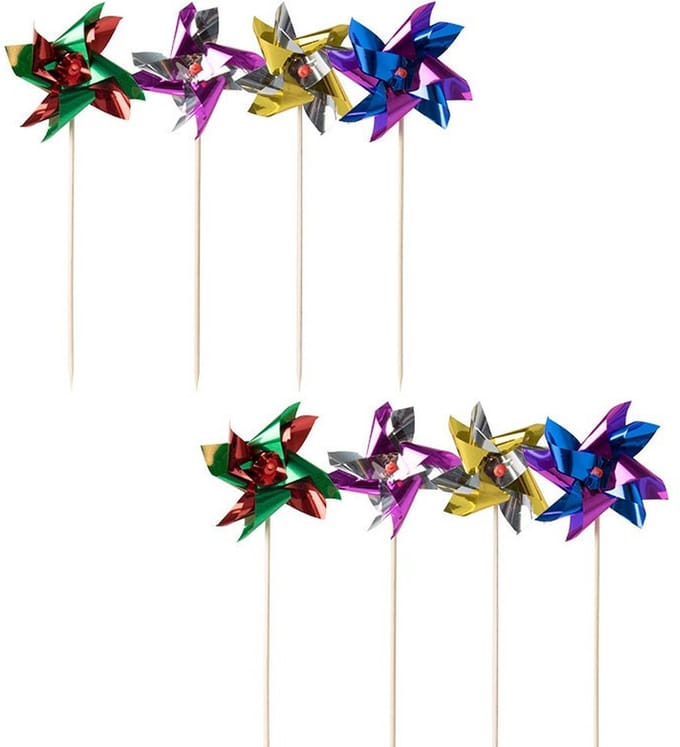 Papstar Cocktailprikkers molens - 100x st - gekleurd - metallic - 17 cm - hapjes - prikkers - windmolens