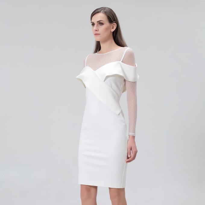 Bardot halslijn bodycon jurk in jersey en tule