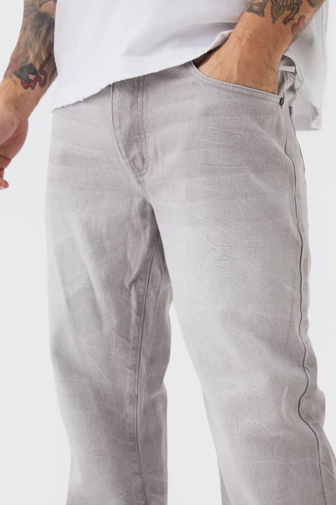 Straight Rigid Getinte Gewassen Denim Jeans | Light Grey | Size 34R