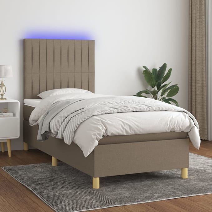 vidaXL - Boxspring - met - matras - en - LED - stof - taupe - 100x200 - cm