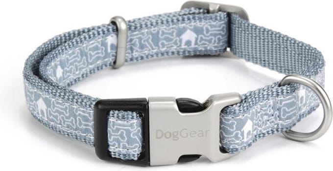 Nylon halsband Bones. Blauw, verstelbaar.