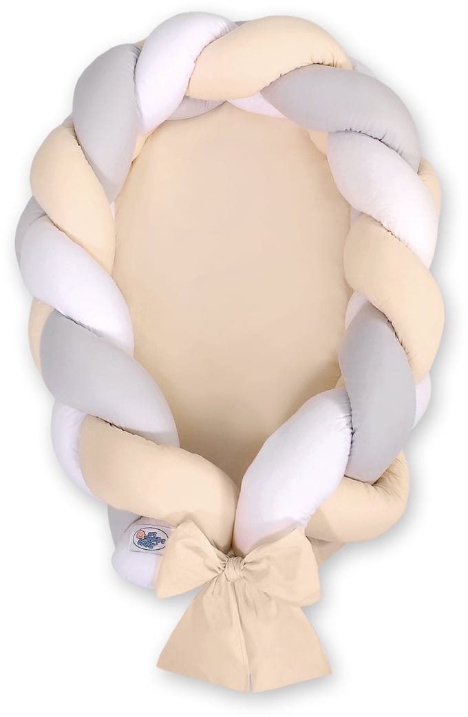 Gevlochten babynest 2 in 1 - wit-grijs-beige