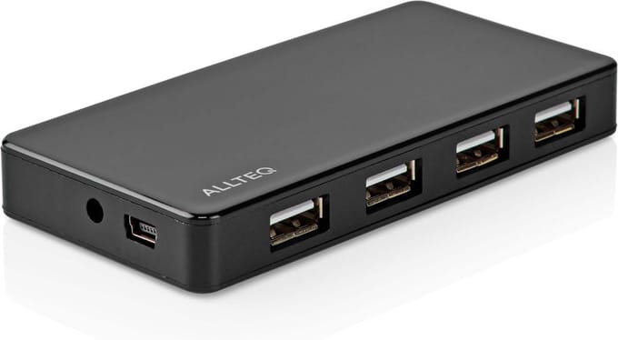 USB hub - 4-poorts - USB 2.0 - 480 Mbps - Incl. voeding - Zwart - Allteq