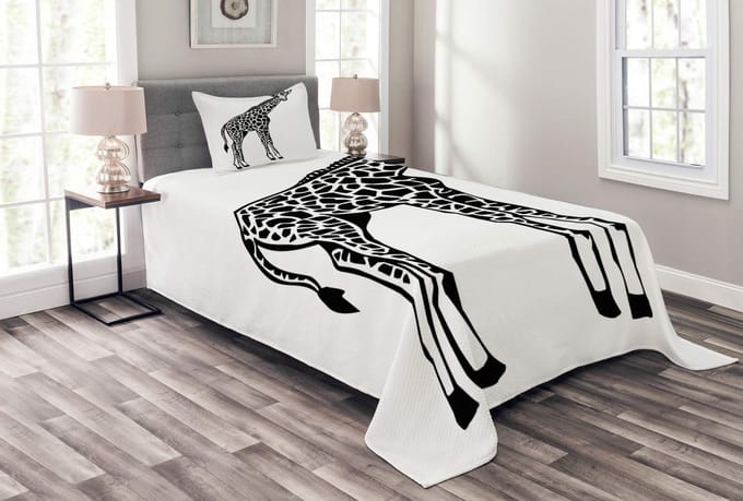 ABAKUHAUS Girafenset – Deken 170x220 cm + Kussen 75x50 cm – wit/grijs