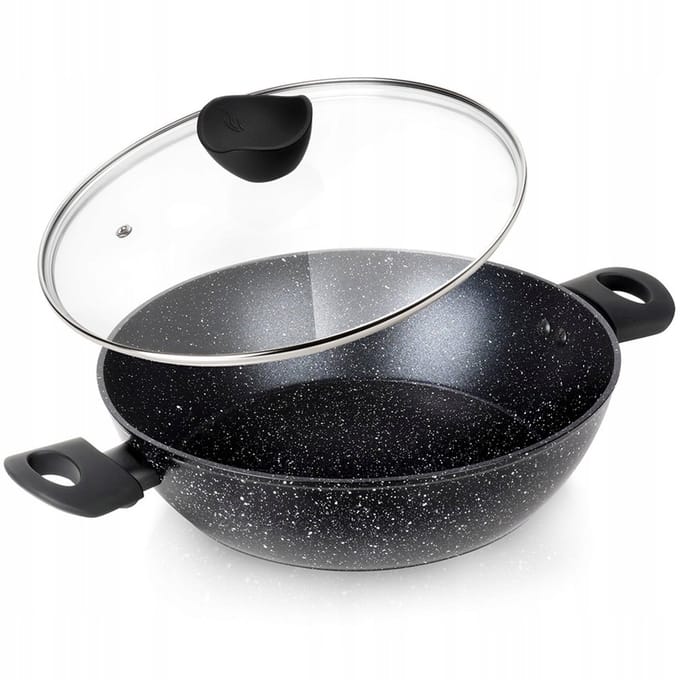 Diepe Granieten Koekenpan met Glazen Deksel - 28 cm, 3.5L