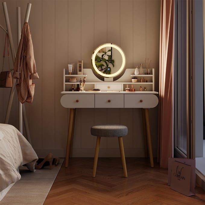 Vicco Edda Kaptafel – 100 cm met LED-spiegel en kruk Wit