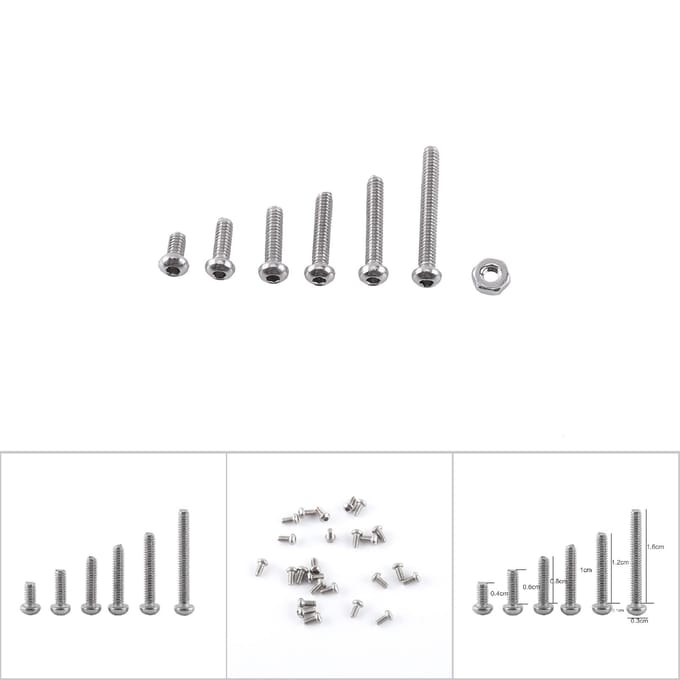 Assortiment de 250 vis à six pans creux M2 avec écrous hexagonaux en acier inoxydable A2(Tête de bouton)