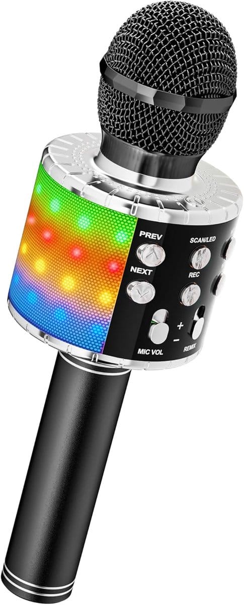 Karaoke Microfoon - Bluetooth 4-in-1 - Draadloze Zangmicrofoon met LED-Verlichting - Opnamefunctie - Oplaadbaar