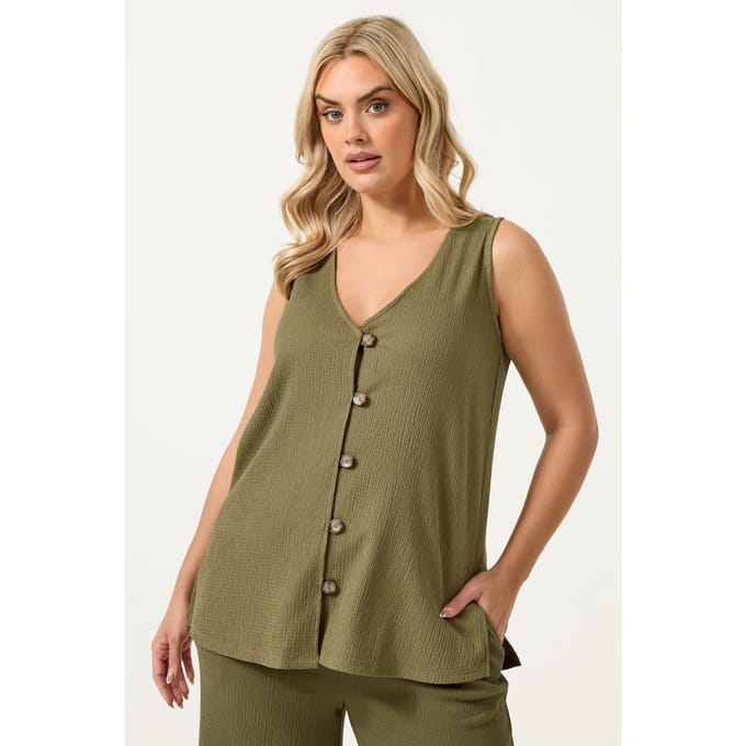 Yours Kakigroen Getextureerd Gilet Size 42
