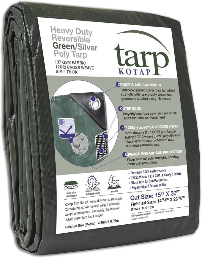 Versterkte 15x30 ft Poly Tarpaulin - Dubbelzijdig Groen/Zilver