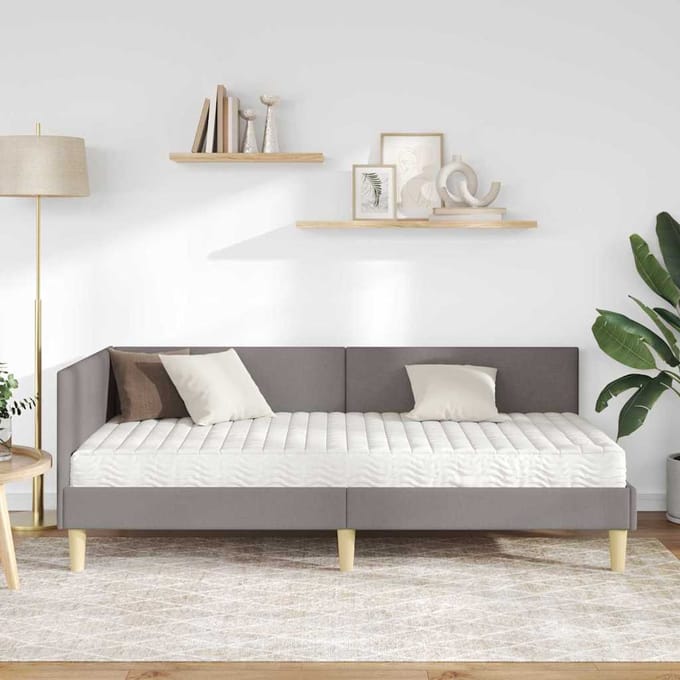 vidaXL - Hoekbedframe - met - Matras - 2 - st - Taupe - 100 - x - 200 - cm - Stof