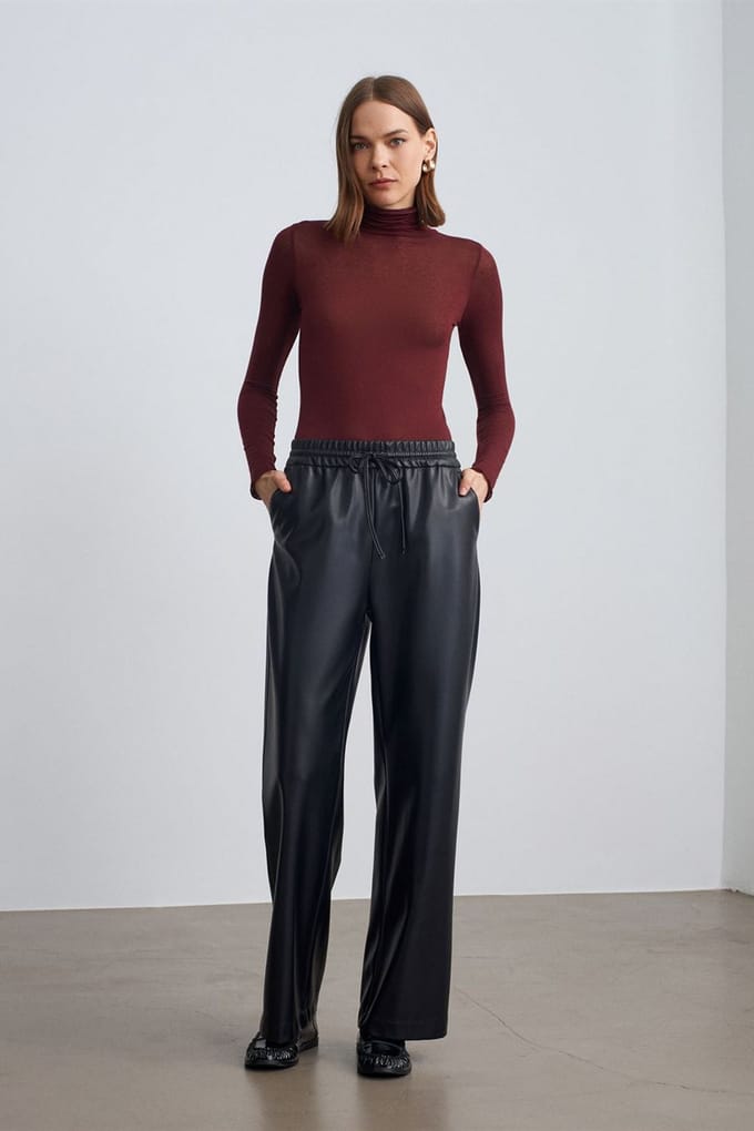 Dames Wijde Faux Leren Broek
