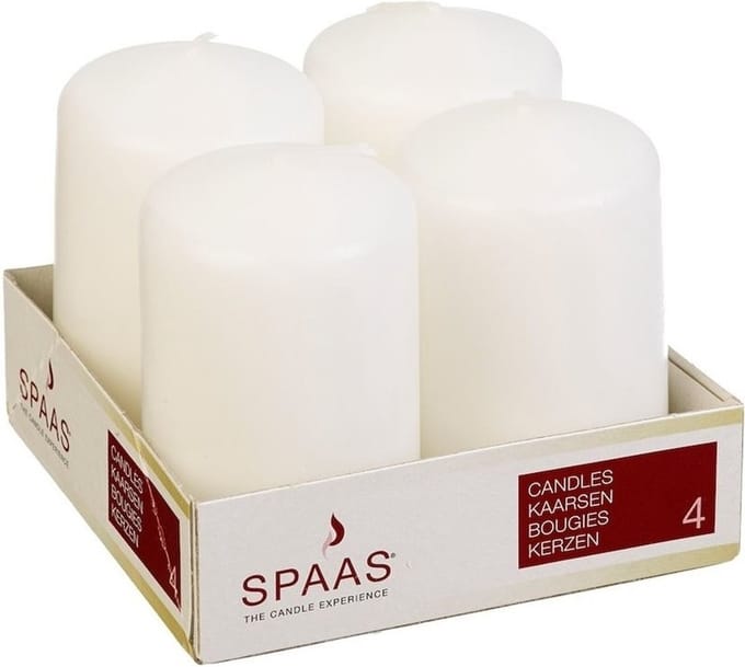 Spaas Stompkaarsen/zuilkaarsen - set van 4x - creme wit - D5 x H8 cm - 12 branduren