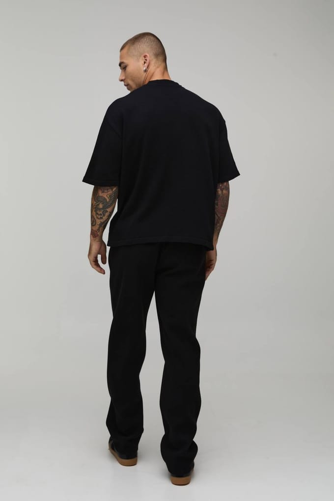 Oversized Gebreid T-shirt Van Katoenmix | Black | Size Medium