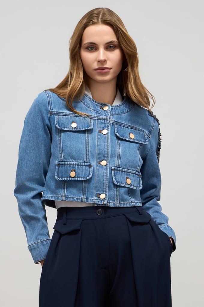 Oltre Denim Jacket With Appliqués Light Blue Taglia: 46 | Giacche di jeans Outlet | Donna | Blu