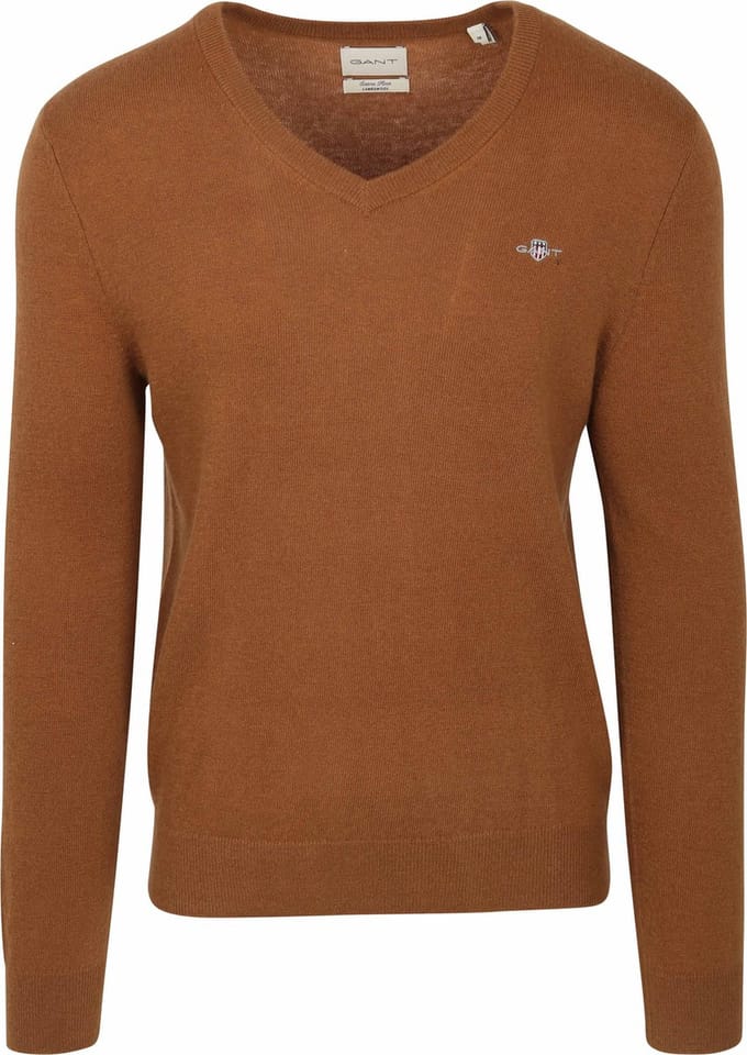 Gant Pullover V-Hals Woolblend Camel - Maat M - Heren - Pullovers