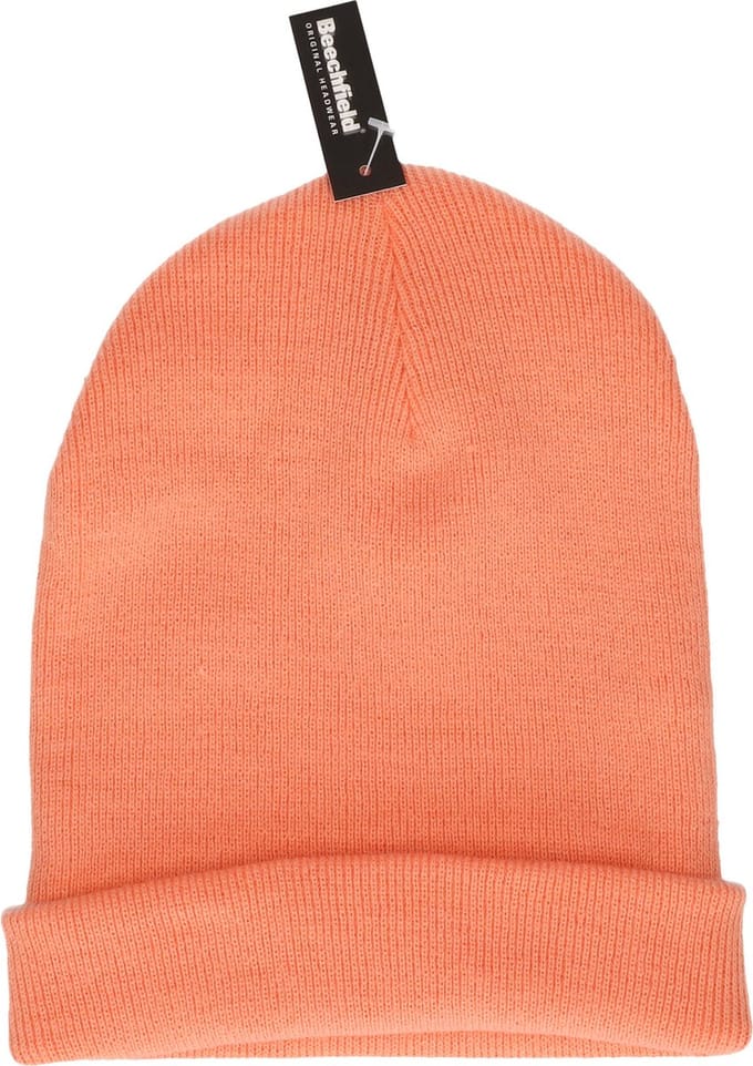 Beechfield Basic dames / heren beanie wintermuts - 100% soft Acryl - zalmroze - Super soft - Brede omslag band