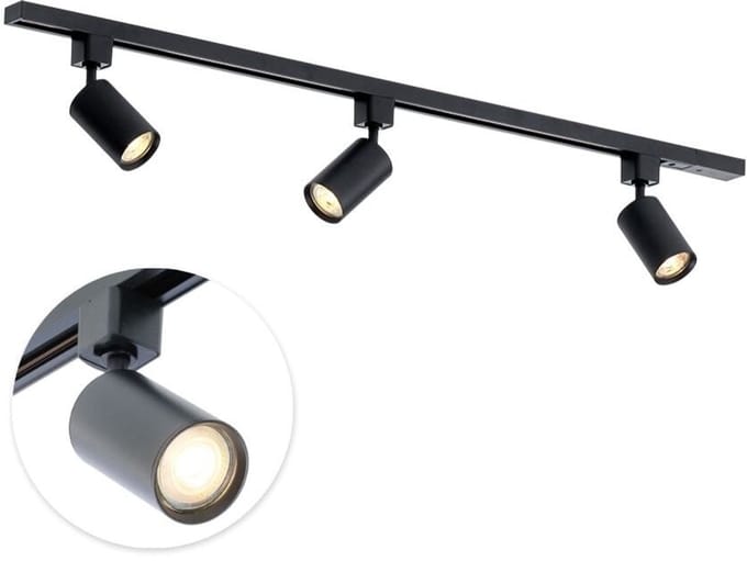 Qub Focus Railverlichting - Zwart - 100 cm - I-Vorm - 3x GU10 Spots - Dimbaar - Complete Set