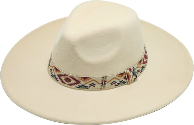 Emilie collection - hoed - wit - fedora - Vilten hoed met brede rand en boho band - Wit creme