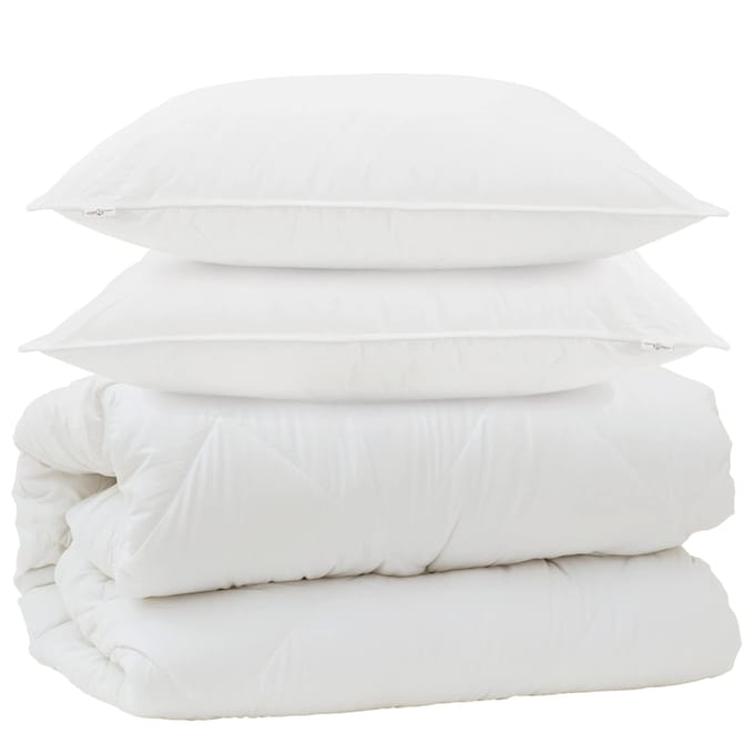 vidaXL - Dekbed - met - Kussens - met - kussen - 3 - st - Wit - Microvezel