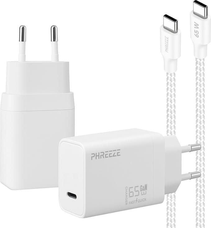 Phreeze usb C power adapter 65 W met usb C naar usb C kabel 1 meter - Fast charger - Power Delivery oplader