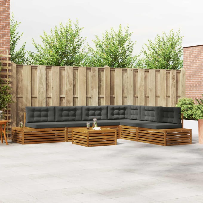 vidaXL - 8 - st - Buiten - bank - set - Massief - Acacia - Hout - en - Polyester