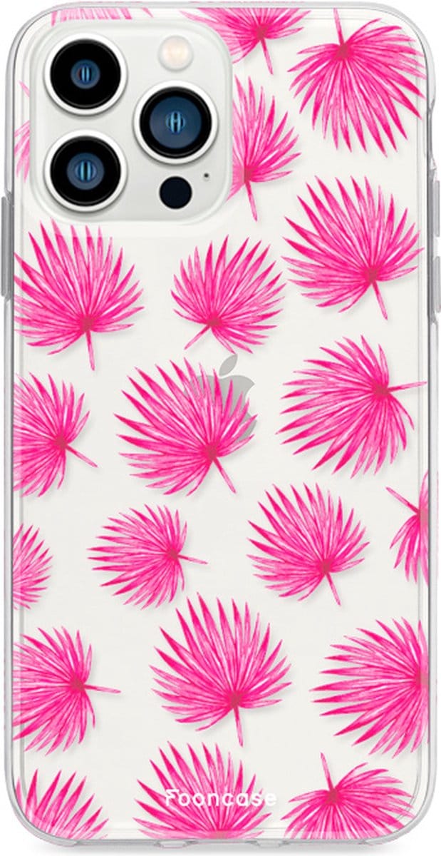 Fooncase Hoesje Geschikt voor iPhone 13 Pro - Shockproof Case - Back Cover / Soft Case - Pink leaves / Roze bladeren