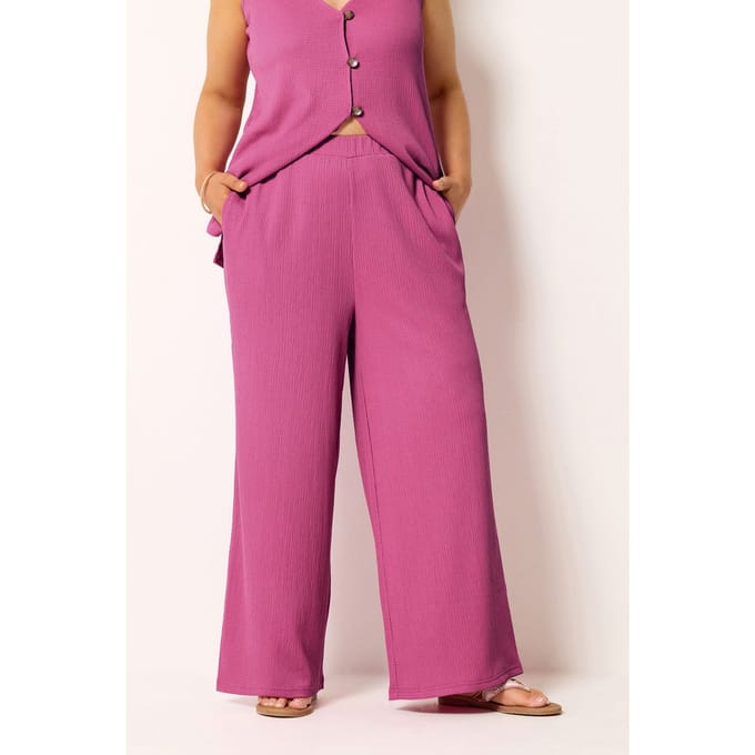 Yours Roze Getextureerde Broek Met Wijde Pijpen Size 42