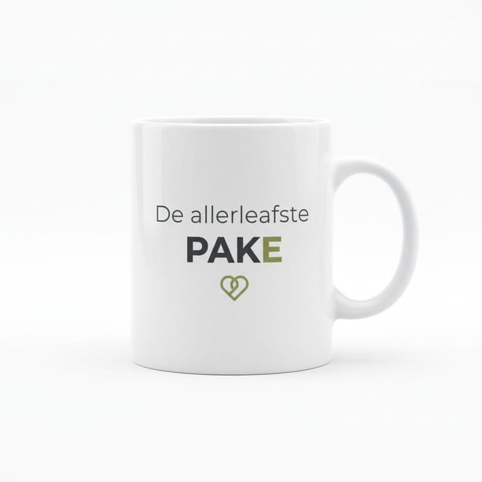 De Allerliefste Pake Mok – Hart Design – Witte Keramische Koffiemok 330 ml