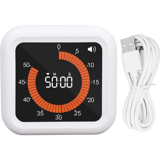 Minuteur Visuel Silencieux Rechargeable Dos Magnétique Compte à Rebours Minuteur Numérique avec Support pour Étude blanc