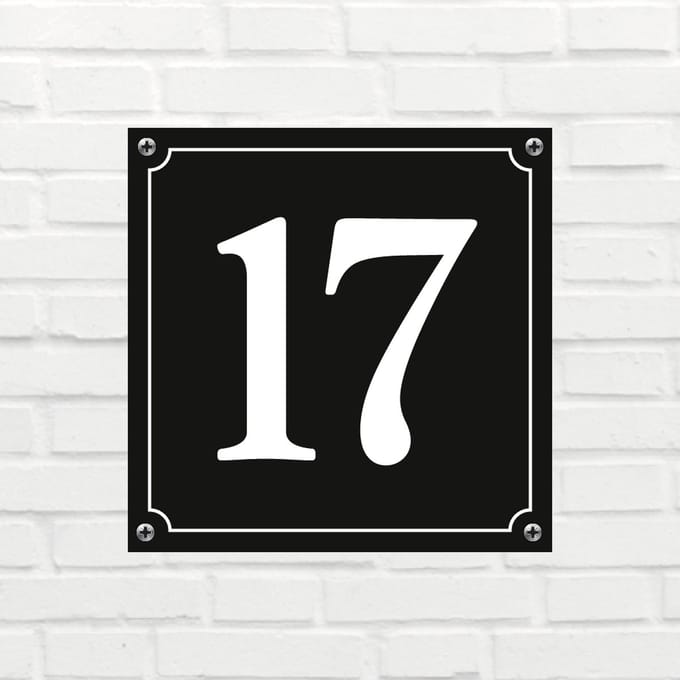Huisnummerbord Mat zwart Deluxe - Nummer 17 - incl. bevestiging