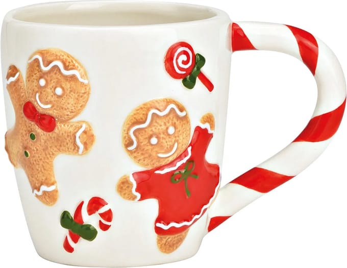 Kerstmok met peperkoeken figuren en candycane als oor